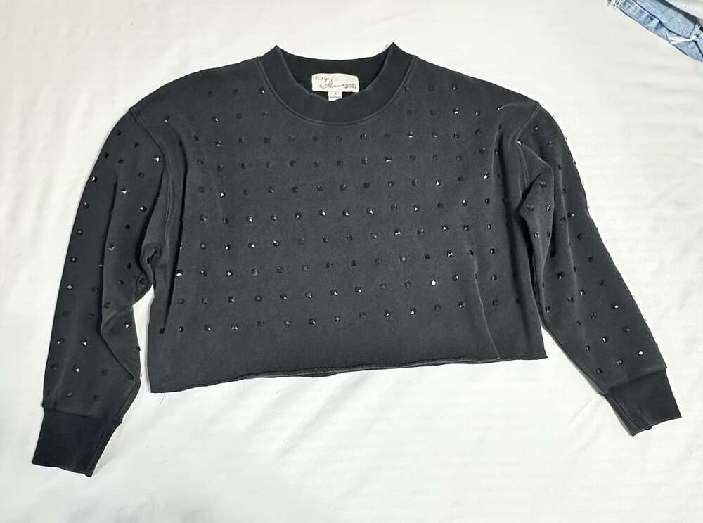 Vintage Havana Studded Crop Sweatshirt Size S Black